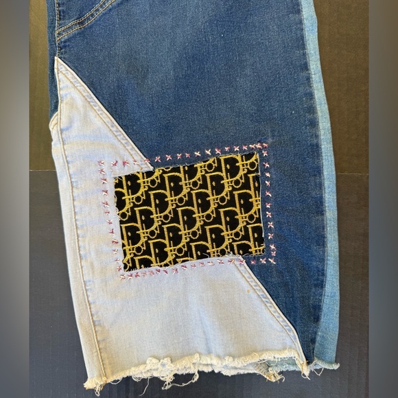 Designer Inspired Hand Stitched Upcycled Denim Straight Leg Jeans sz 2XL - Picture 3 of 8
